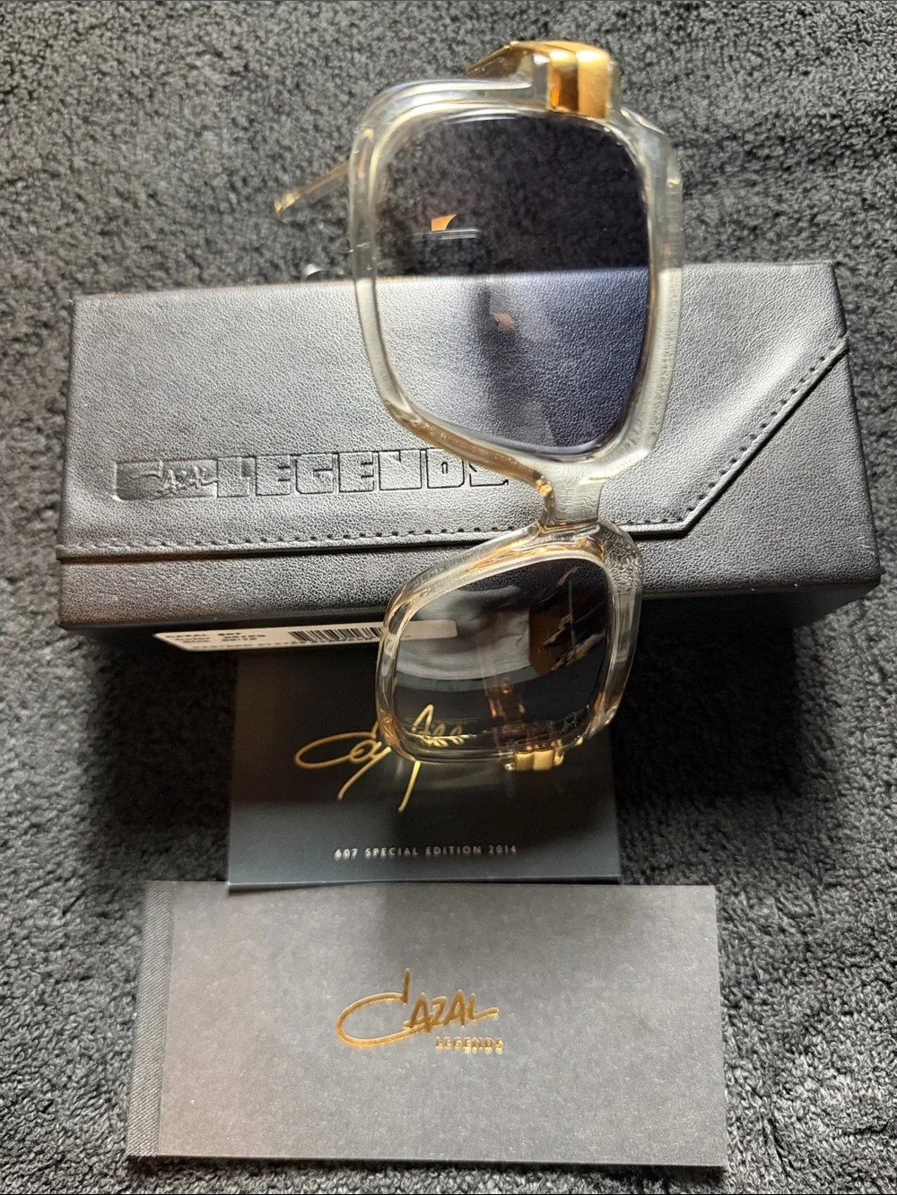 Cazal Clear Translucent Square Sunglasses with Gold Accents and Gradient Lenses